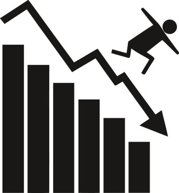 Düşen bir çubuk grafiğinin yanındaki düşme rakamı olumsuz bir eğilim veya kaybı göstermektedir