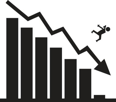 Düşen bir rakamı ve azalan çubukları gösteren bir pazar çöküşünün görsel temsili