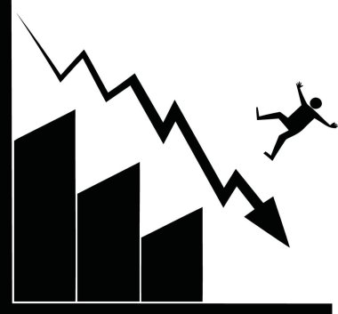 Piyasa çöküşünü veya kaybını temsil eden hızla azalan bir grafiğin yanında düşen bir rakam