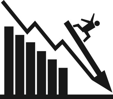 Düşen bir grafikten düşen bir çöp adam ekonomik kriz ve mali kaybı simgeliyor