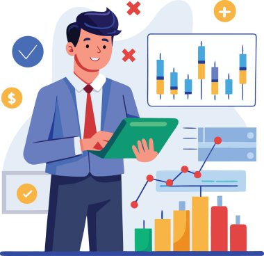 Dijital araç ve grafikler kullanılarak piyasa verilerini ve büyüme eğilimlerini analiz eden iş adamları