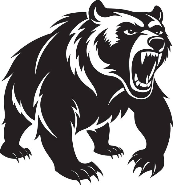 A fierce black bear illustration with an open mouth and visible teeth