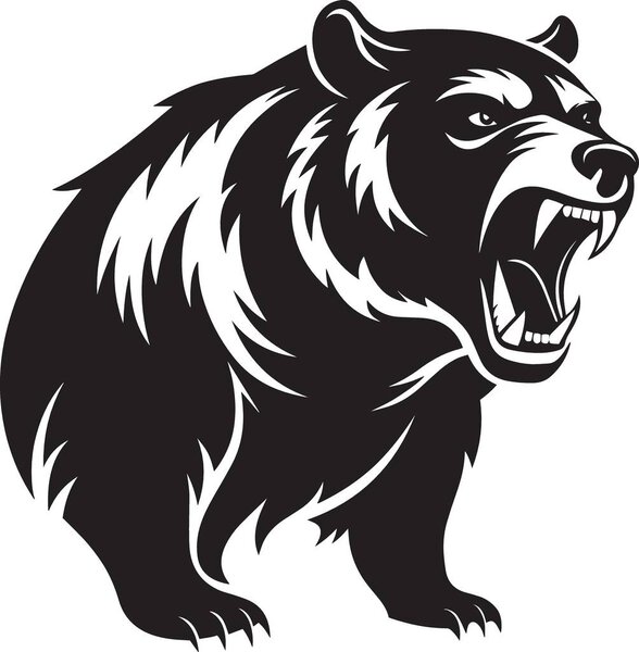 A fierce black bear roaring with an open mouth and visible teeth