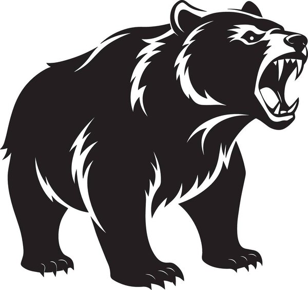 Ferocious black bear with open mouth displaying teeth in a threatening posture