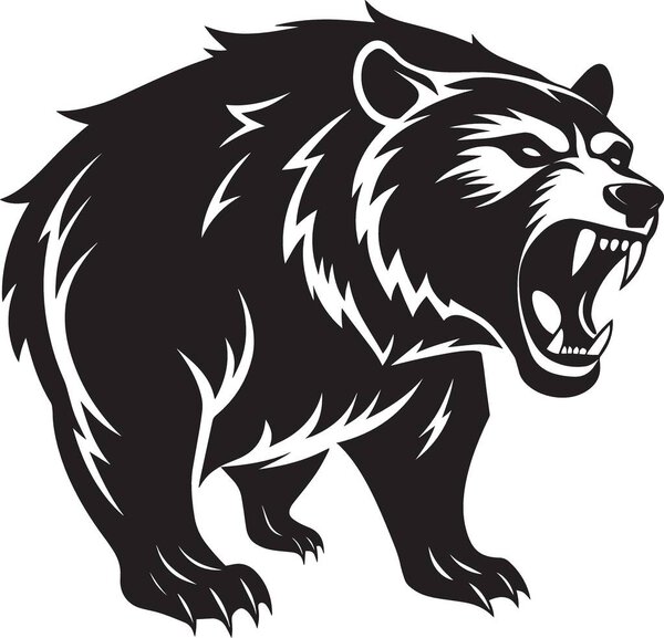 Fierce black bear illustration showing a roaring aggressive pose with sharp teeth and claws