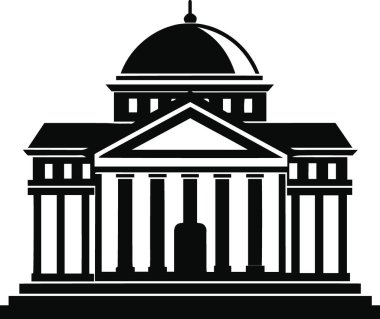 Sütunları ve kubbesi beyaz arka planda izole edilmiş klasik hükümet binası