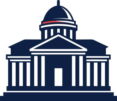 Sütunları ve kubbesi beyaz arkaplanda izole edilmiş hükümet binası simgesi