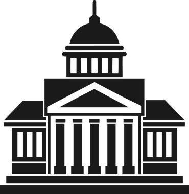 Sütunları ve kubbesi beyaz arkaplanda izole edilmiş hükümet binası simgesi