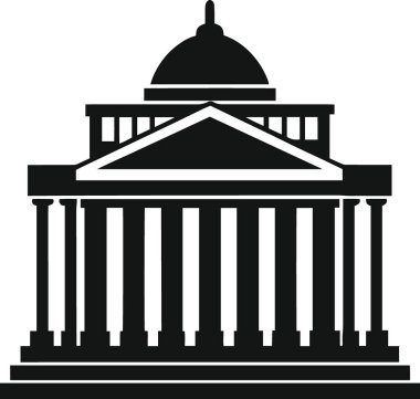 Beyaz arka planda izole edilmiş klasik bir binanın siyah beyaz çizimi