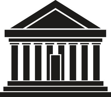 Beyaz arka planda izole edilmiş klasik bir binanın siyah beyaz çizimi