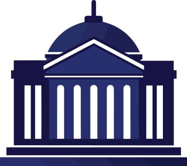 Beyaz arkaplanda sütunları izole edilmiş mavi hükümet binası simgesi