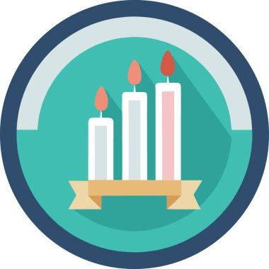 Üç yanan beyaz mum ve bej pankartıyla Teal dairesi simgesi