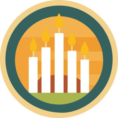 Beyaz arka planda izole edilmiş dekoratif bir dairede yanan mumlarla menorah.