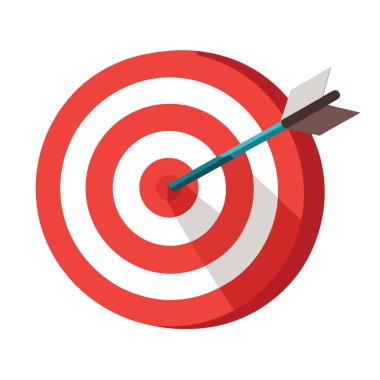 Hedefi gösteren basit bir çizim. Konsantre kırmızı ve beyaz halkalar. Tam ortadaki hedefi vuruyor.