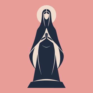 Şekillendirilmiş grafik tasviri, elleri duada yumuşak pembe bir arka plana yapıştırılmış kapüşonlu bir figür tasvir eder.