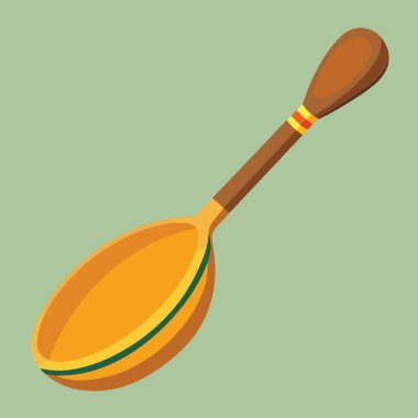 Ahşap bir yemek kaşığı, sarı bir kâse ve soluk yeşil bir arka planda izole edilmiş kahverengi bir sapı tasvir eden basit bir çizim.