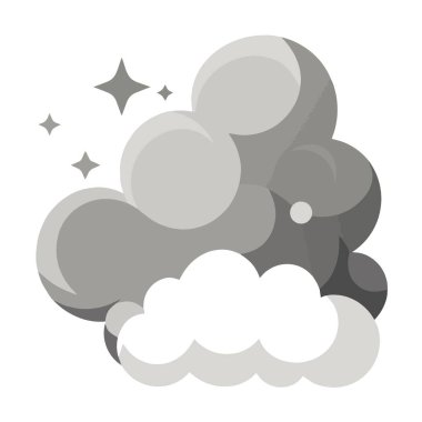 Gri tonlu bir illüstrasyon, etrafında yüzen elementler gibi gri ve ışıldayan yıldızların değişik tonlarında kabarık bir bulut oluşumunu tasvir ediyor.