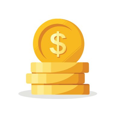 Canlı bir illüstrasyon, zenginliği ve parasal değeri sembolize eden dolar sembollü altın sikke yığınını tasvir eder.