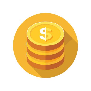 Altın para yığınını tasvir eden basit bir ikon. En üstteki madeni paranın yüzünde belirgin bir dolar işareti var.