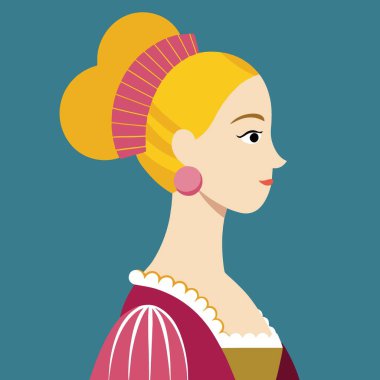 Şekillendirilmiş bir illüstrasyon, profilde altın çörekli pembe aksanlı ve sade estetik tasarımlı bir kadın tasvir ediyor.