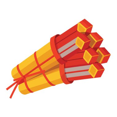 Bir demet neşeli Çin kestane fişeğini resmeden canlı bir illüstrasyon. Sarı iple güzelce bağlanmış, kutlamaya hazır.