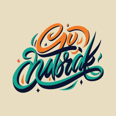 Canlı ve sanatsal bir el yazısı sergisi. İçinde gök mavisi ve turuncu renkte bayram mübareği var.