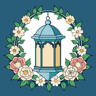 Zarif çiçek çelenkleri ve yemyeşil çiçeklerle çevrili güzel resimli bir klasik fener sıcaklık hissi uyandırıyor.