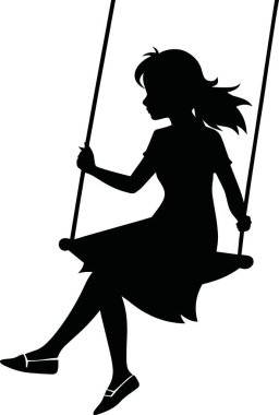 Siluetli bir illüstrasyon, basit bir salıncakta mutlu bir şekilde sallanan genç bir kızı gösteriyor.