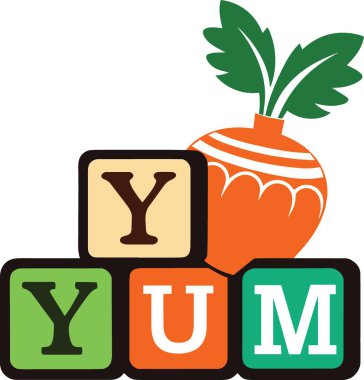 Oyuncu bir logo, canlı turuncu bir havuç illüstrasyonunun yanında leziz yazım blokları içerir.