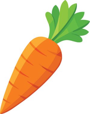 Canlı bir illüstrasyon, taze yeşil yapraklı parlak turuncu bir havucu tasvir ediyor.