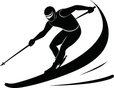 Kayak ekipmanlarını temsil eden vektör simgeleri ve çizimler. Kayak takımları, kutuplar, botlar ve gözlükler de dahil..