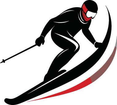 Profesyonel bir eğitmenden kayak dersi alan bir grup çocuğun iç açıcı vektör çizimi.