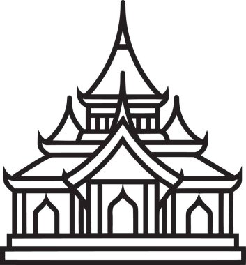 Çok katmanlı geleneksel Asya tapınağı yapısının temiz bir çizgisi..