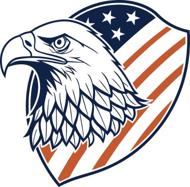 Amerikan bayrak yıldızları ve çizgileriyle kaplanmış kel bir kartal başı profili..