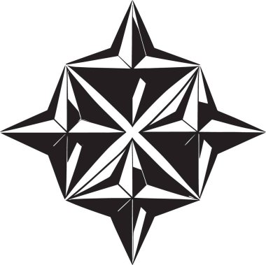 Keskin açılı ve zıt şekilli çarpıcı siyah ve beyaz geometrik yıldız tasarımı simetrik bir desen oluşturur.