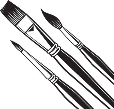 Çeşitli sanatsal teknikler ve vuruşlar için üç farklı boya fırçası içeren temiz bir vektör çizimi.