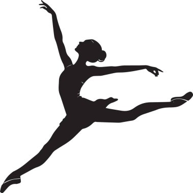 Bir balerinin pürüzsüz siyah beyaz silueti havada uzanmış kolları ve bacaklarıyla zarif bir sıçrayışta yakalandı..