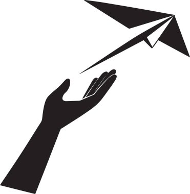 Bir el silueti nazikçe havaya kağıt bir uçak fırlatıyor ya da bırakıyor, özgürlüğü ve fikirleri simgeliyor..