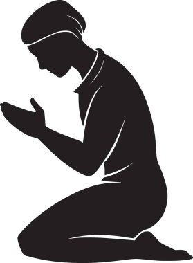 Diz çökmüş, dua eden ya da meditasyon yapan bir kadının silüeti..