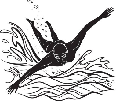 Suyun içinde kelebek gibi yüzen bir yüzücünün ön görüntüsü..