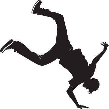 Bir hip hop dansçısının silueti ters bir breakdance hareketi yapıyor..