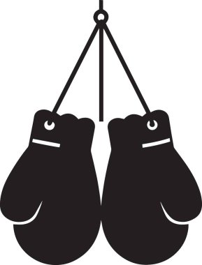 Bağcıklarından tek bir noktadan sarkan bir boks eldiveninin temiz bir vektör çizimi.