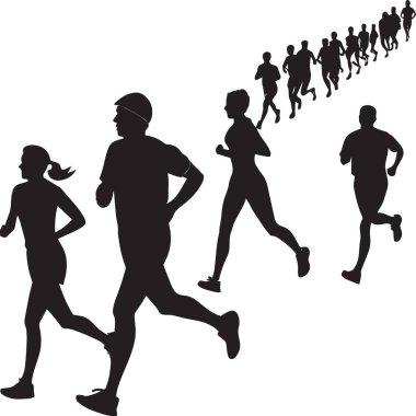 Bir maraton ya da yarış koşan farklı insanlardan oluşan geniş bir kalabalık, bir bakış açısıyla uzaklığa doğru çekiliyor..