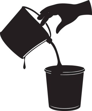 Kaynakları, kimyayı veya inşaatı temsil eden, iki kap arasında sıvı veya malzeme transferini gösteren basit bir siluet.