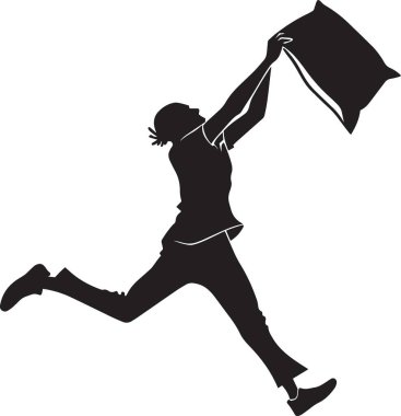 Bir yastığı yakalamak ya da çarpmak için havaya zıplayan bir kişinin silüeti basketbol smacı gibi..