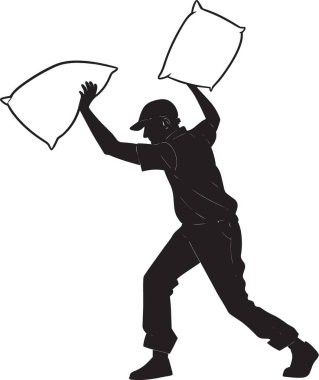 Odaklanmış boks duruşu olan bir adamın silueti, her iki elinde de boks eldiveni gibi bir yastık tutuyor..