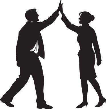 Bir erkek ve kadının siluetli betimlemesi başarıyı kutlamak için yüksek kalite bir profesyonel jest ile