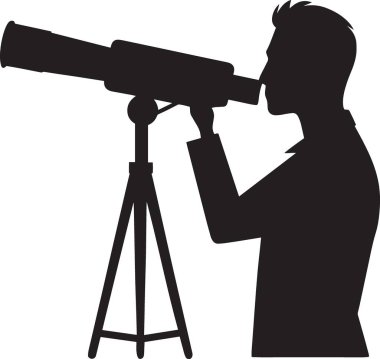 Bir adam yeni bir yüksek teknoloji, yenilik ve yeni bir bilimsel ya da iş seyahatinin başlangıcını temsil eden yeni bir teleskopu açıyor..