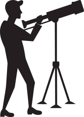 Dağ zirvesinde teleskop kullanan bir kişinin silueti başarıyı, hedef belirlemeyi ve uzun vadeli planlamayı simgeliyor..