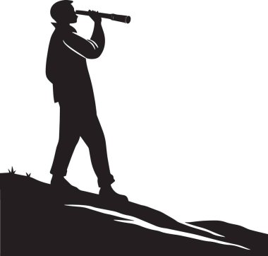 Uzun vadeli vizyon, keşif ve iş dünyasının stratejik öngörüsünü temsil eden, gece gökyüzüne doğru teleskopla bakan bir kişinin silüeti..